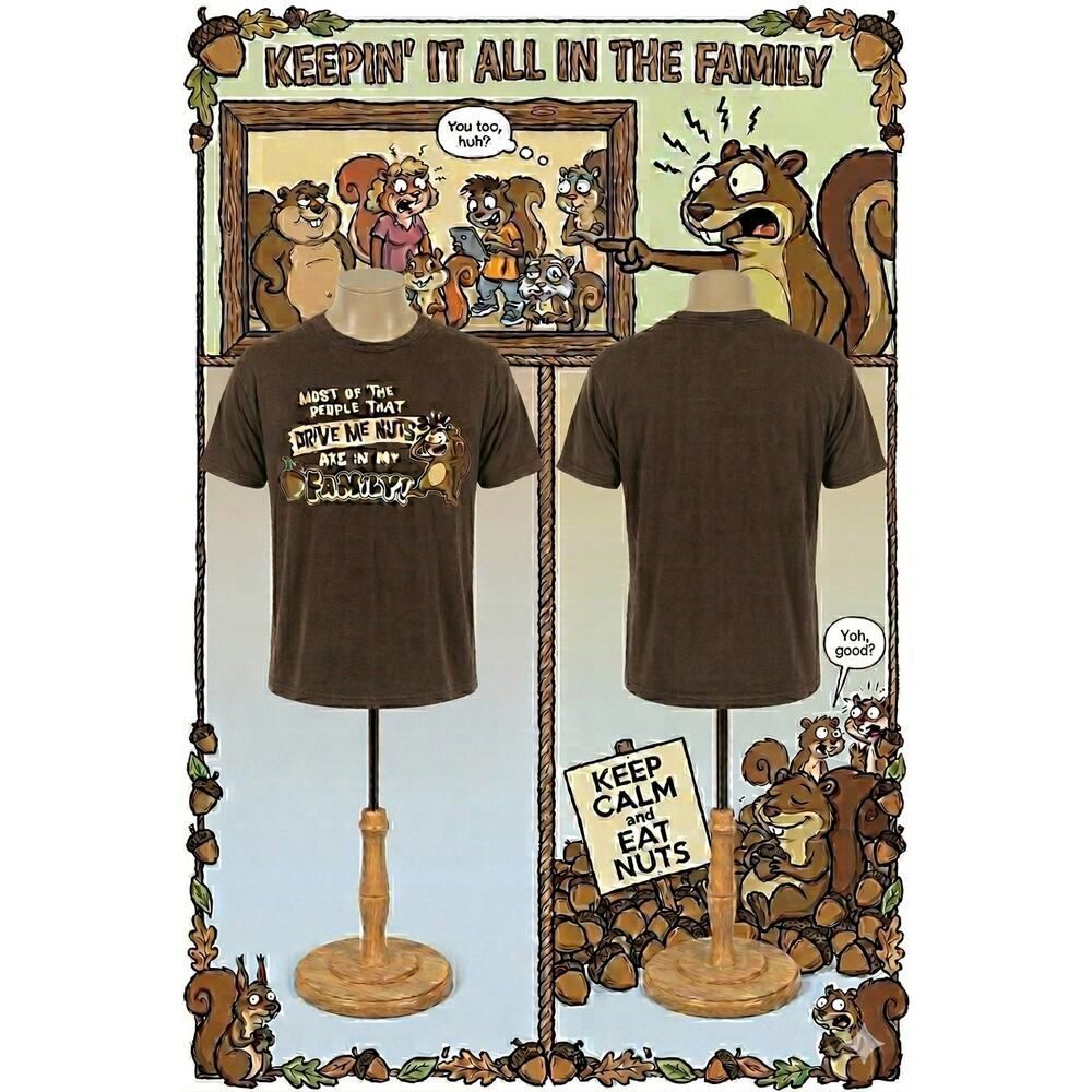 Vintage Squirrel Family Humor Graphic Tee Brown Funny Shirt Large